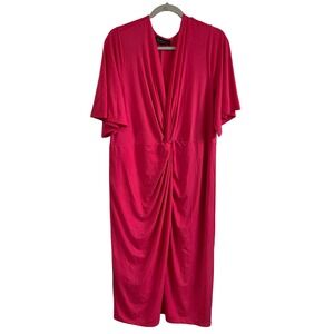Eloquii Pink Knot Front Midi Dress Short Flutter‎ Sleeve Plus Size 18 Faux Wrap